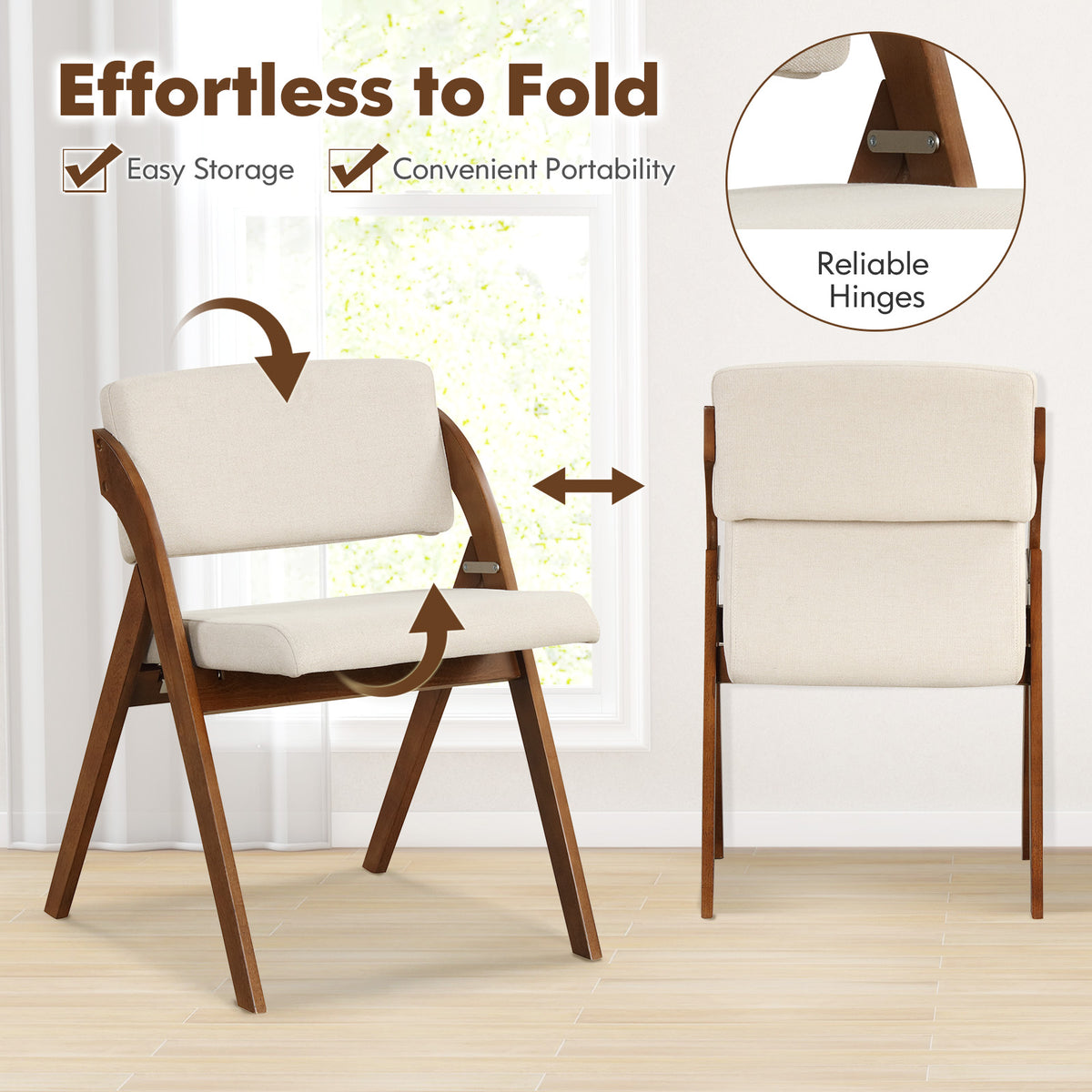 Folding Dining Chairs Set of 2 with Padded Seats