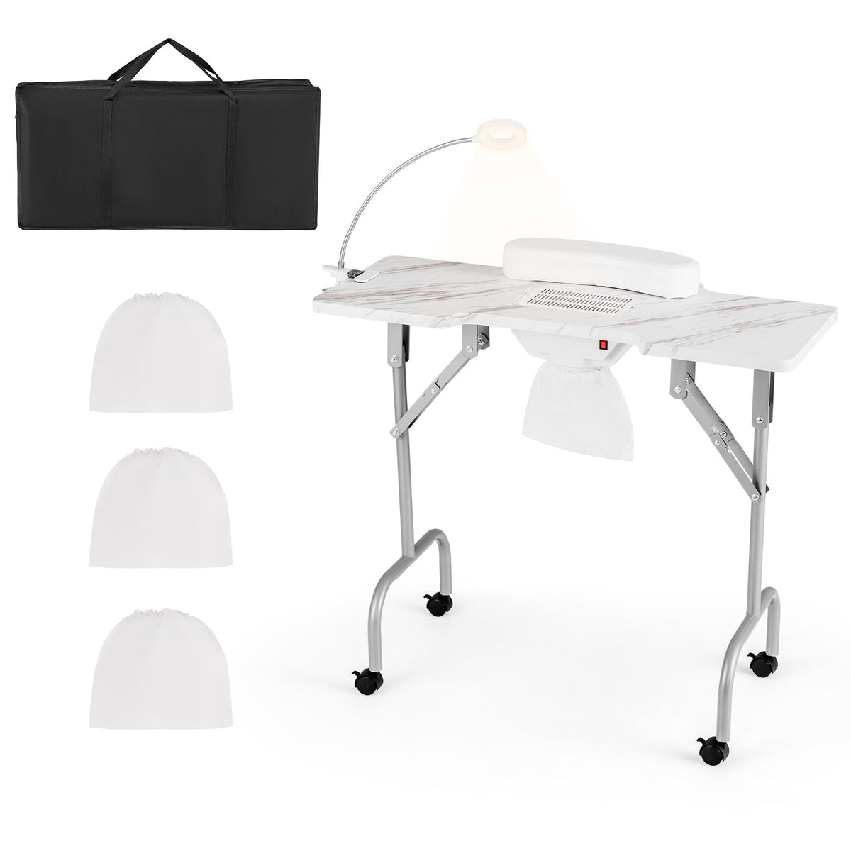 Folding Manicure Nail Table with Electric Dust Collector-White