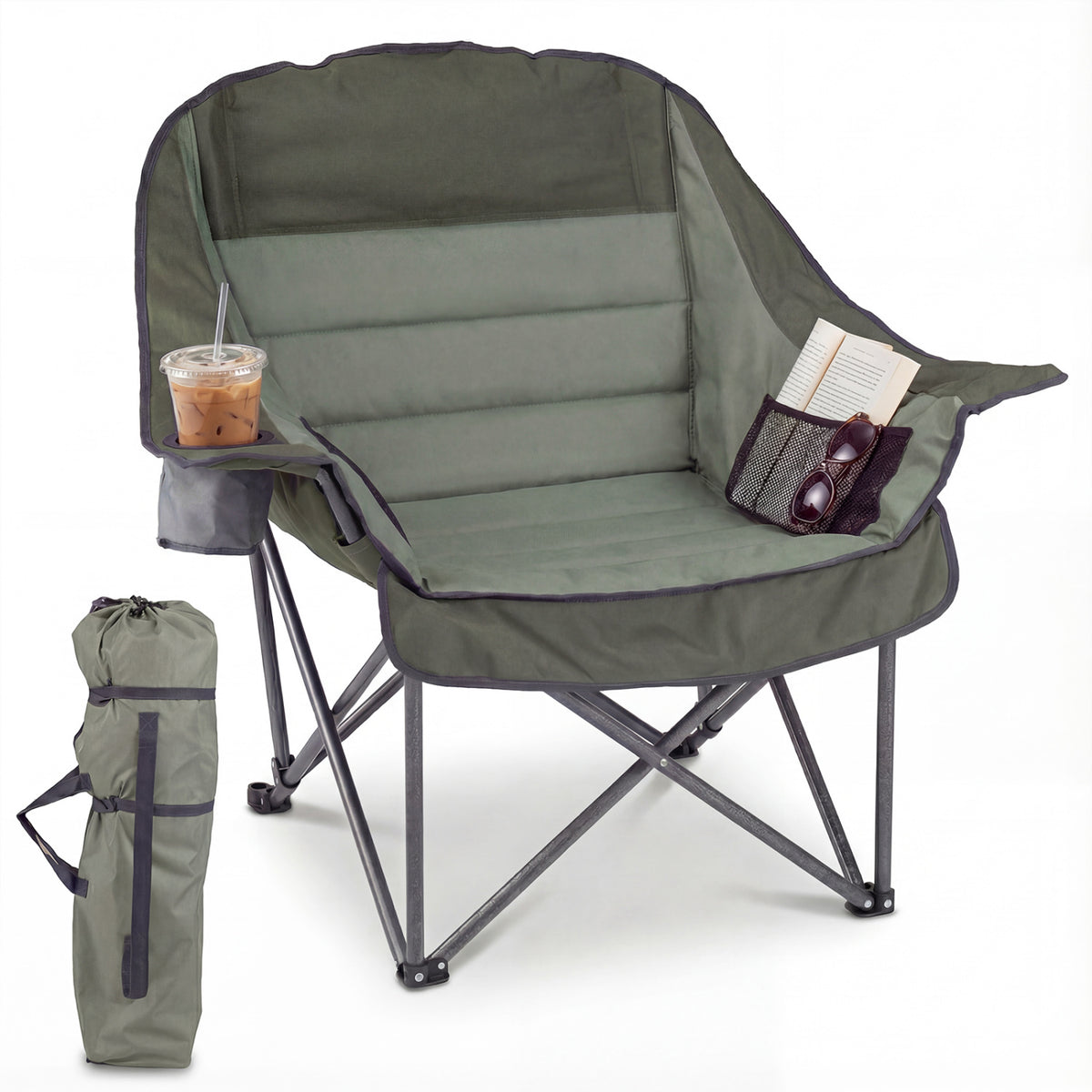 Oversized Folding Camping Chair with Cup Holder - 500 lbs
