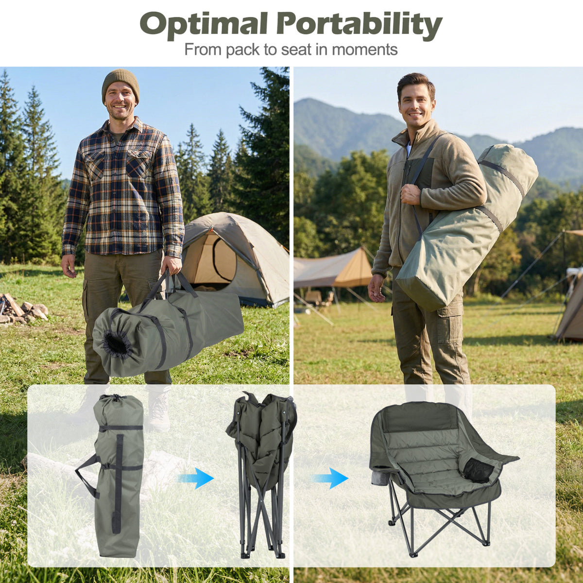 Oversized Folding Camping Chair with Cup Holder - 500 lbs