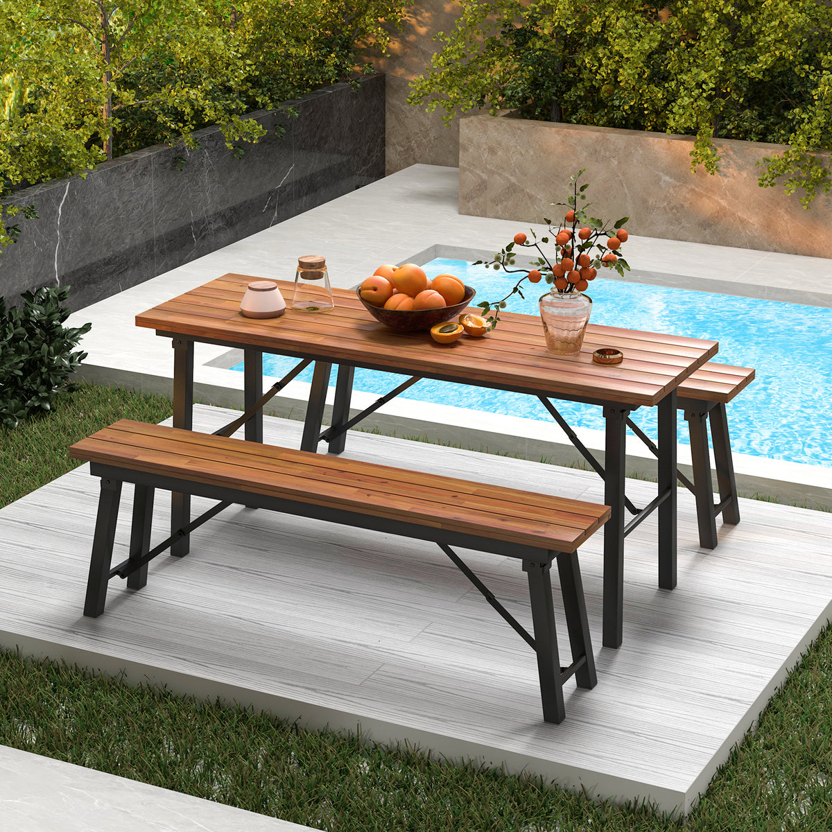 Folding Picnic Bench Set - Acacia Wood Outdoor Seating