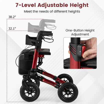 Folding Rollator Walker for Seniors with Seat for All Terrain-Red