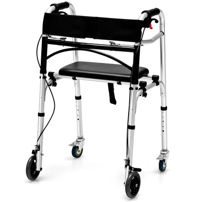 Adjustable Aluminum Walker with Wheels and Brakes