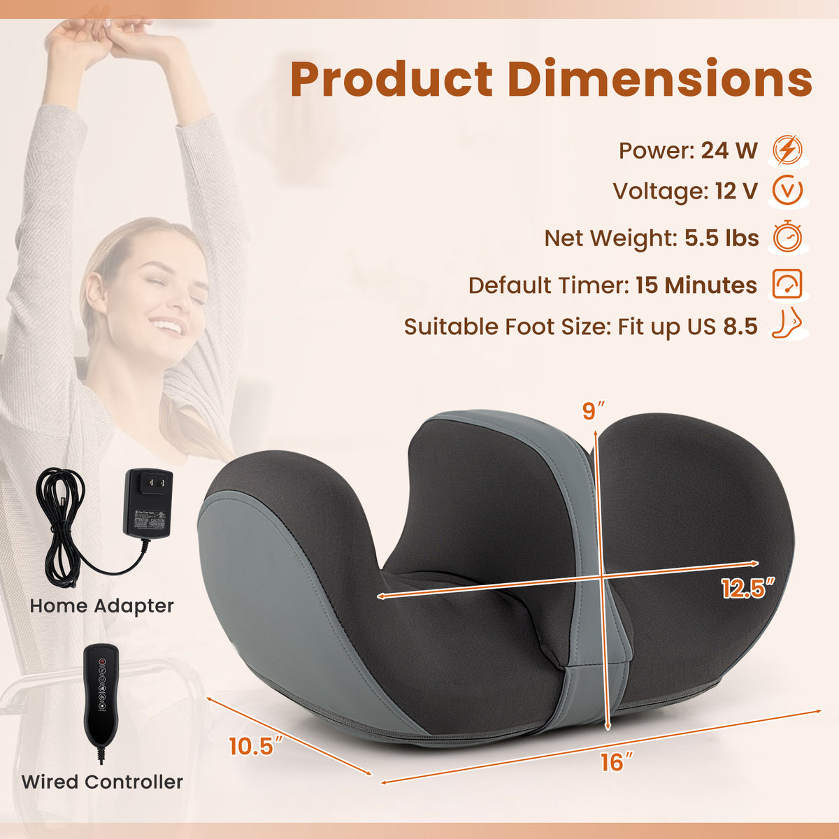 Foot and Calf Massager with Heat Gift for Women Men Mom Dad-Gray