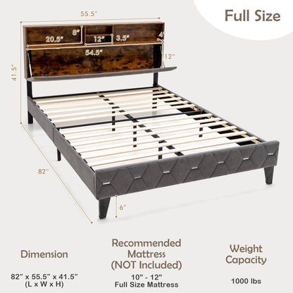Full/Queen Size Upholstered Bed Frame with Storage Headboard