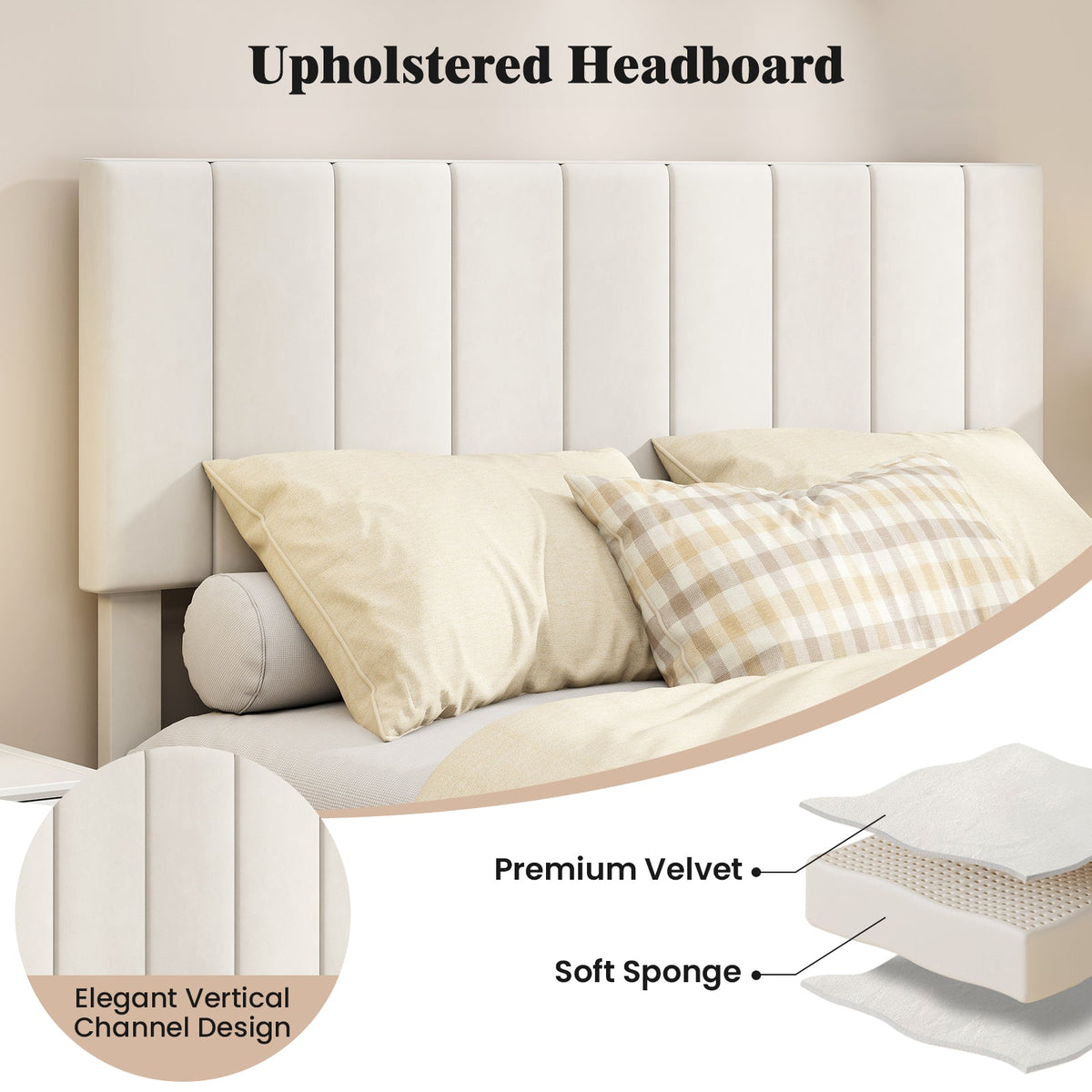 Full Size Velvet Upholstered Platform Bed Frame