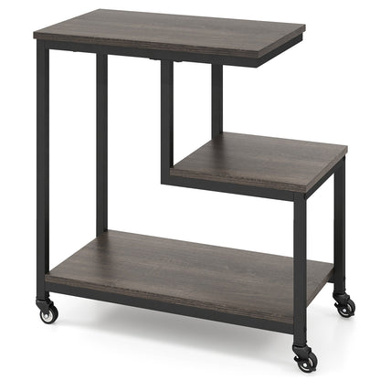 G-shaped Side Table 3-Tier Mobile End Table with Open Shelves