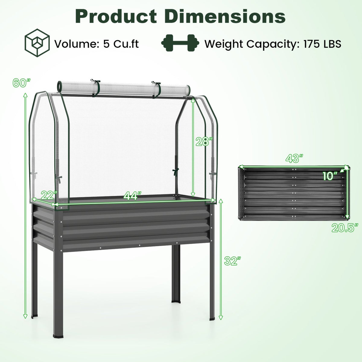 Galvanized Raised Garden Bed with Legs and Greenhouse Cover for Vegetable Flower