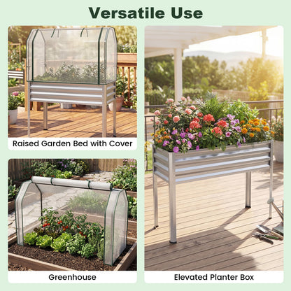 Galvanized Raised Garden Bed with Legs and Greenhouse Cover for Vegetable Flower