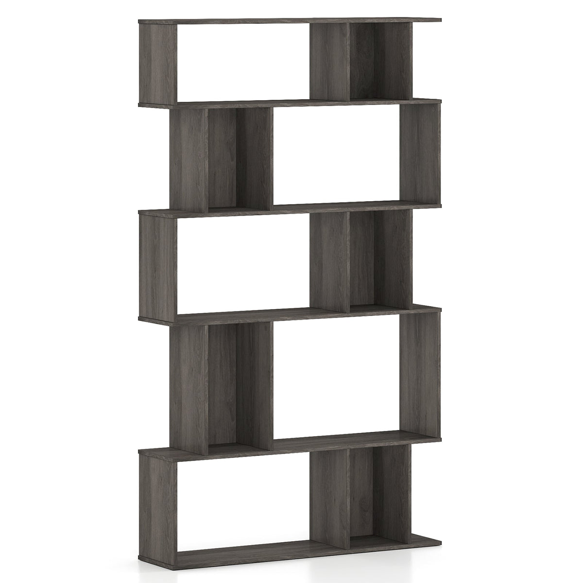 Geometric Bookshelf 5-Tier Bookcase with Open Shelves and Closed-back Cubes