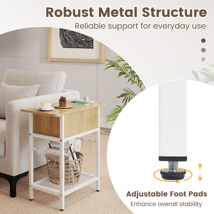 End Table with Charging Station USB Ports Outlets and Flip Top