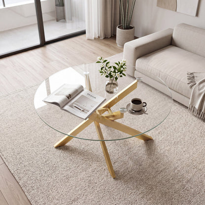 Glass Coffee Table Round Clear Center Table with Tempered Glass Top