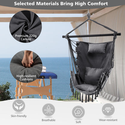 Hanging Rope Swing Chair with Pillow and Cushions