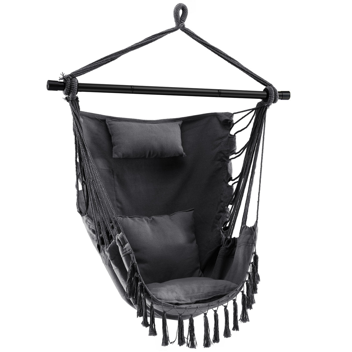 Hanging Rope Swing Chair with Pillow and Cushions