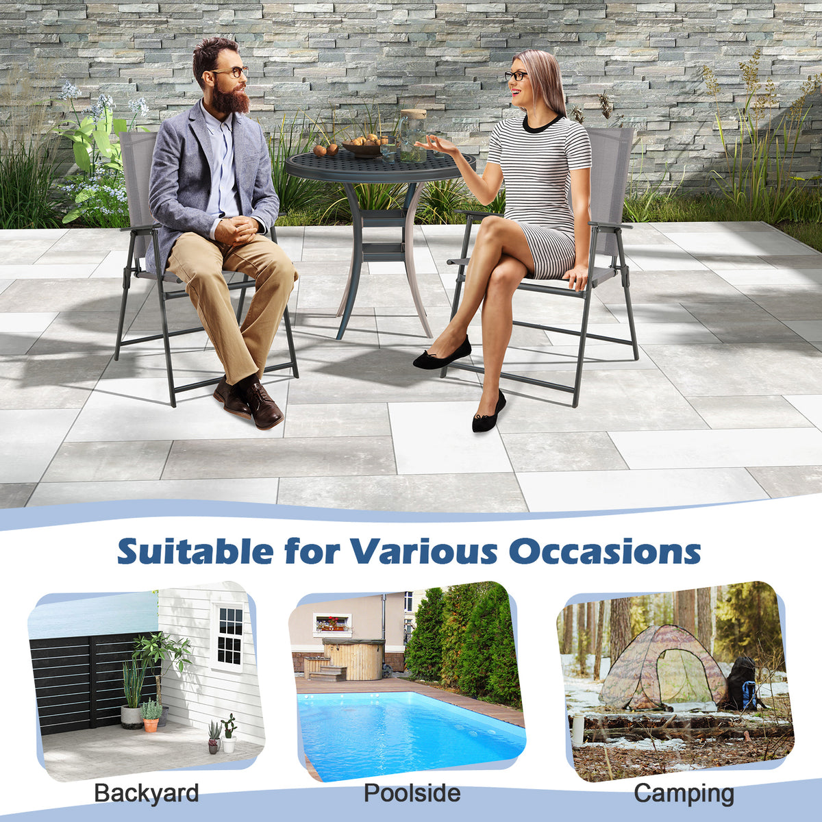 Folding Patio Dining Chairs with Armrests - Set of 2