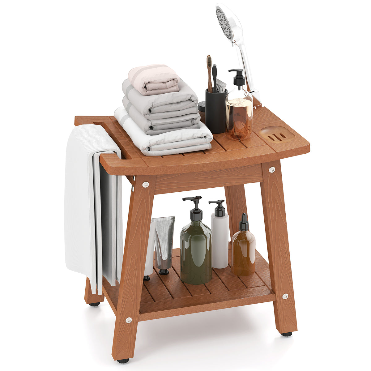 HIPS Shower Bench Seat with Handle Shower Head-Brown