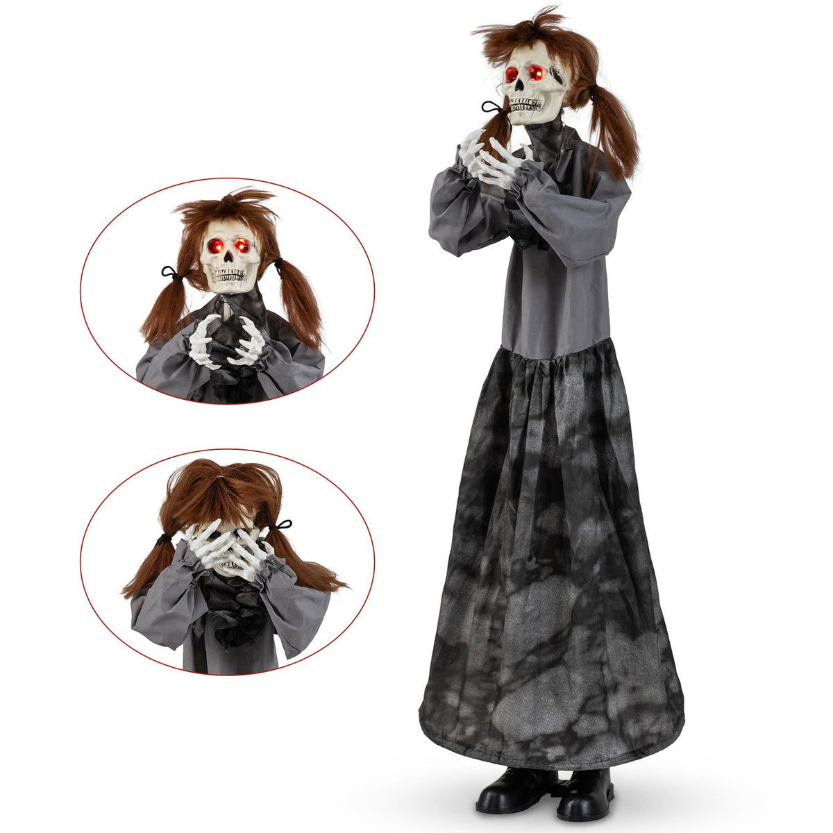 Halloween Animatronic Jumpscare Doll with Pop-Up Head and Sound Activated Design