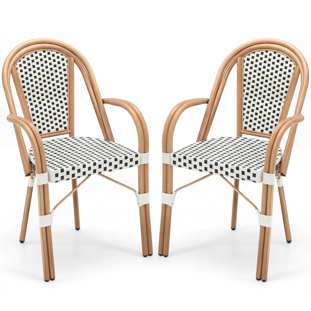PE Wicker Bistro Dining Chairs Set of 2 - French Style