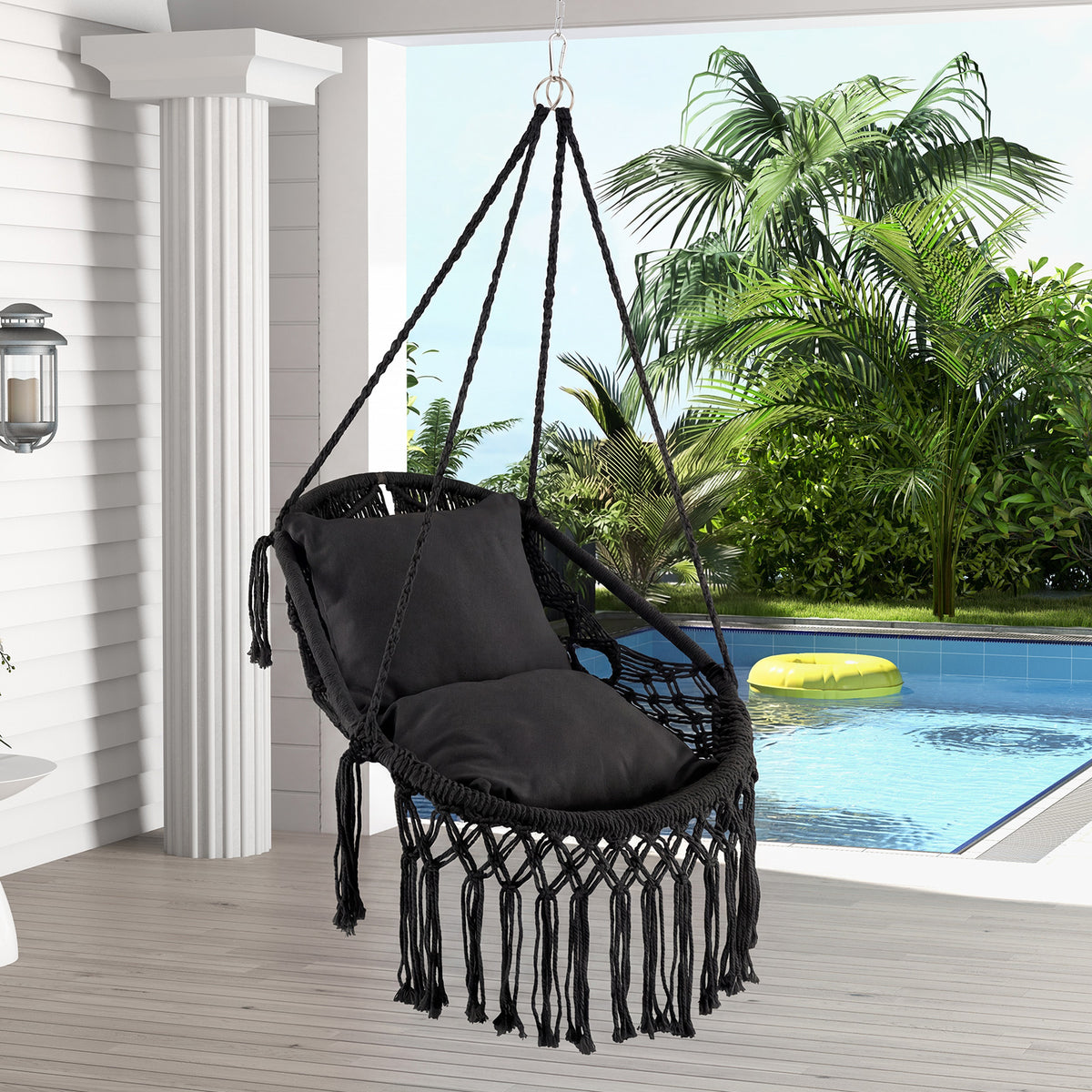 Hanging Hammock Chair with Cushions and Rope Chain