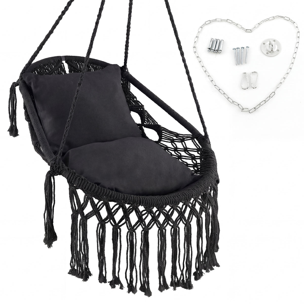 Hanging Hammock Chair with Cushions and Rope Chain