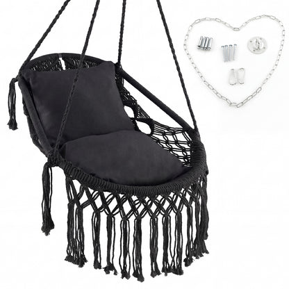 Hanging Hammock Chair with Cushions and Rope Chain