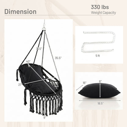 Hanging Hammock Chair with Cushions and Rope Chain