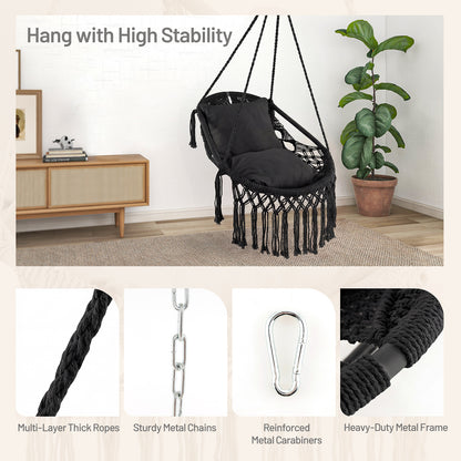Hanging Hammock Chair with Cushions and Rope Chain