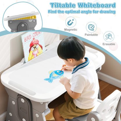Kids Table and Chair Set with Adjustable Height & Tiltable Whiteboard