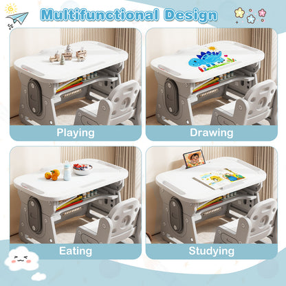 Kids Table and Chair Set with Adjustable Height & Tiltable Whiteboard