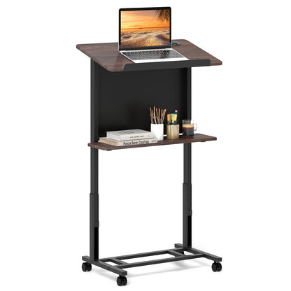 40.5-49 Inch Height Adjustable Rolling Podium Stand Lectern Table-Black