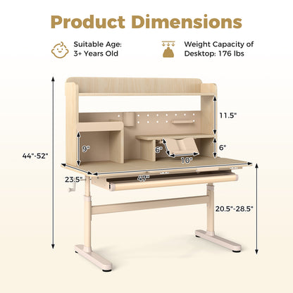 Height Adjustable Kids Study Desk with Tilting Desktop