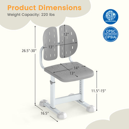 Height-Adjustable Kids Study Chair with Double Back Support