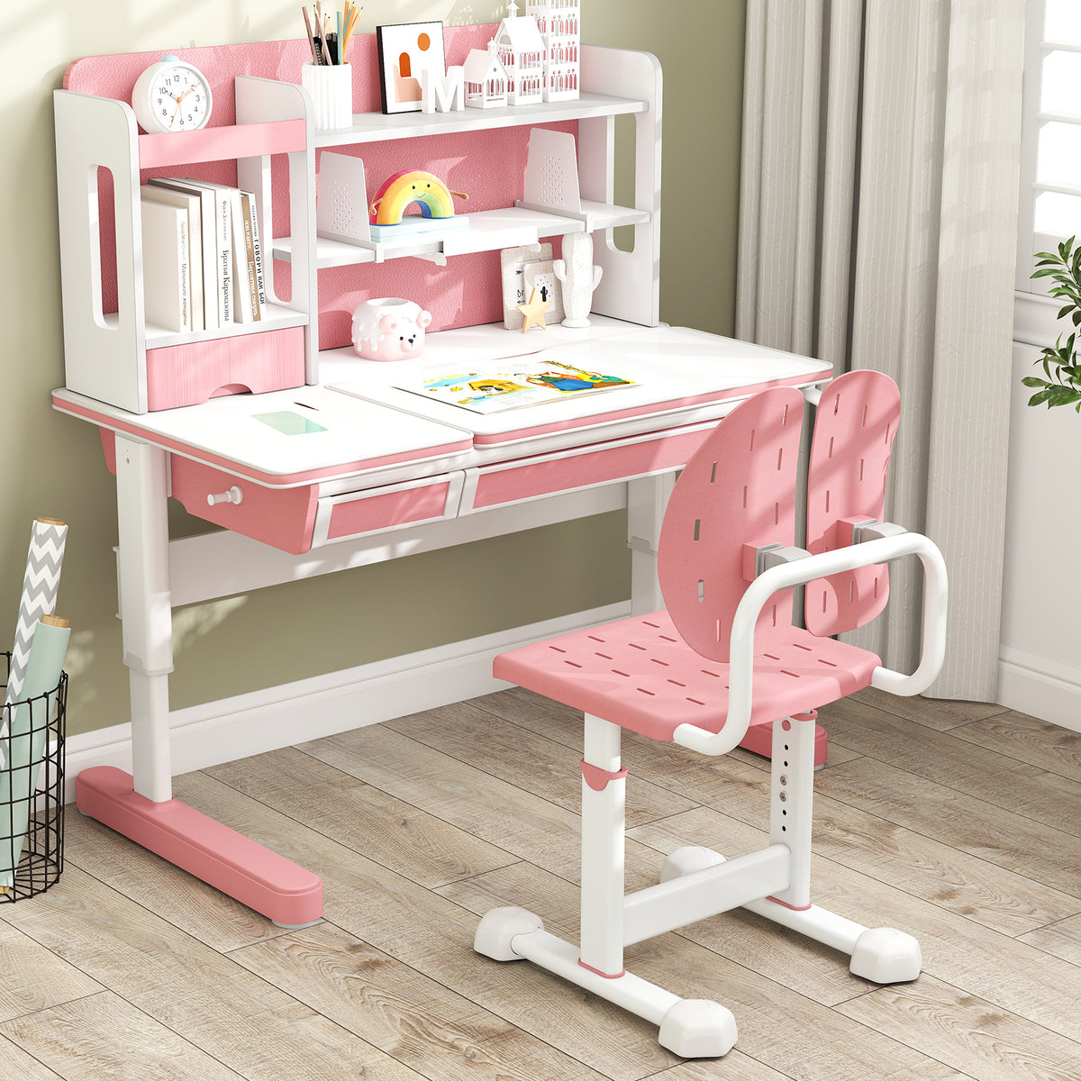 Height-Adjustable Kids Study Chair with Double Back Support