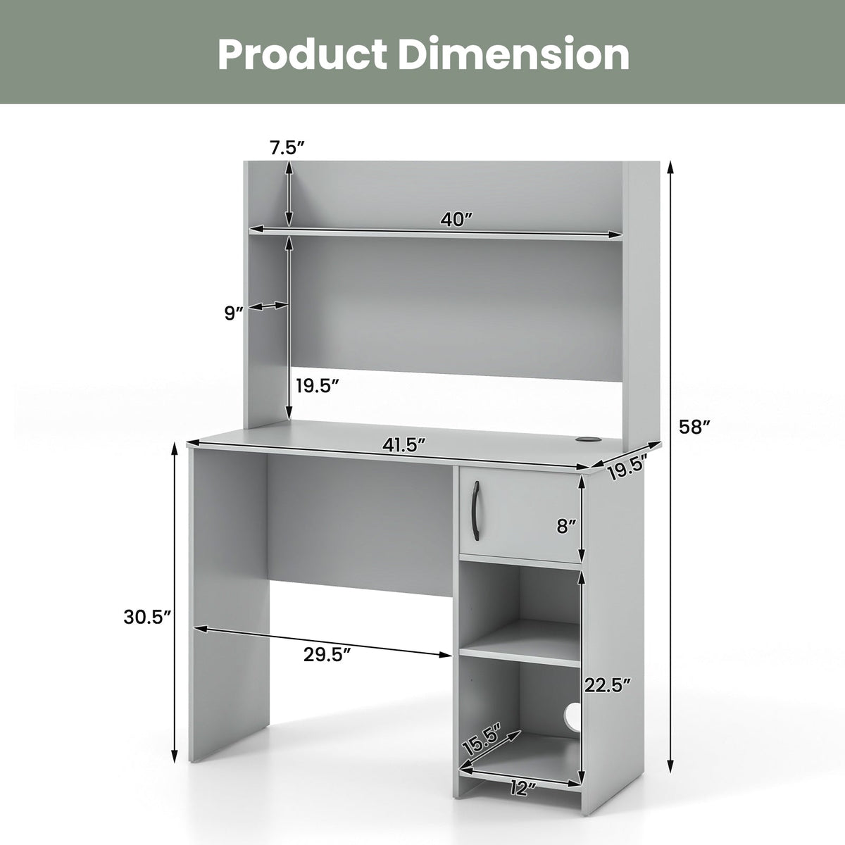 Home Office Desk with Raised Display Shelf and 2 Open Shelves