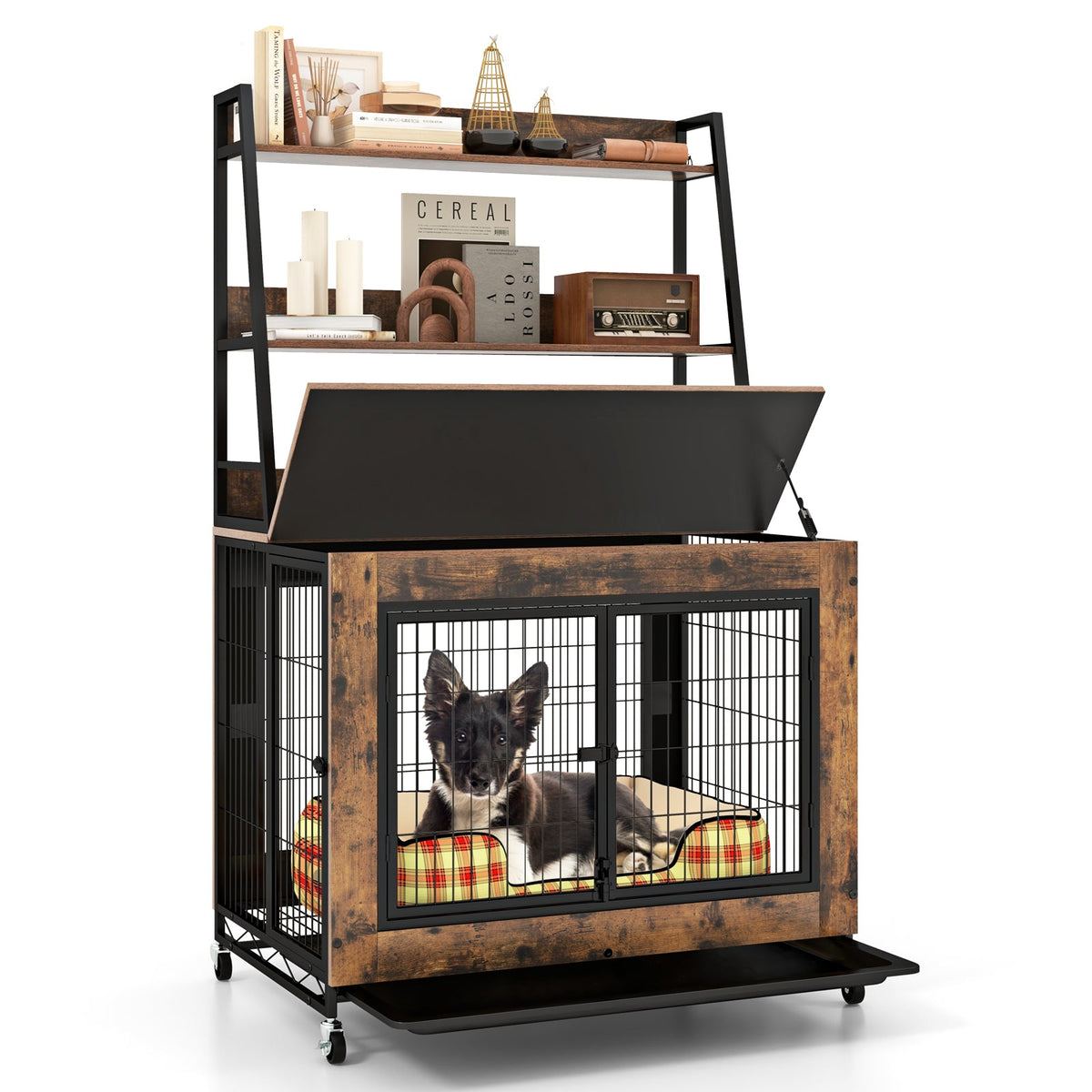 Industrial Dog Kennel Dog Crate Furniture with Storage Shelves