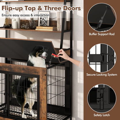 Industrial Dog Kennel Dog Crate Furniture with Storage Shelves