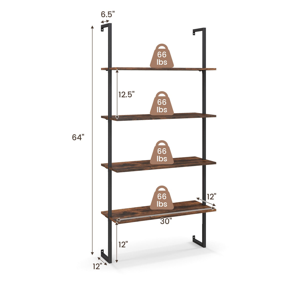 4-Tier Industrial Ladder Bookshelf with Metal Frame-Coffee