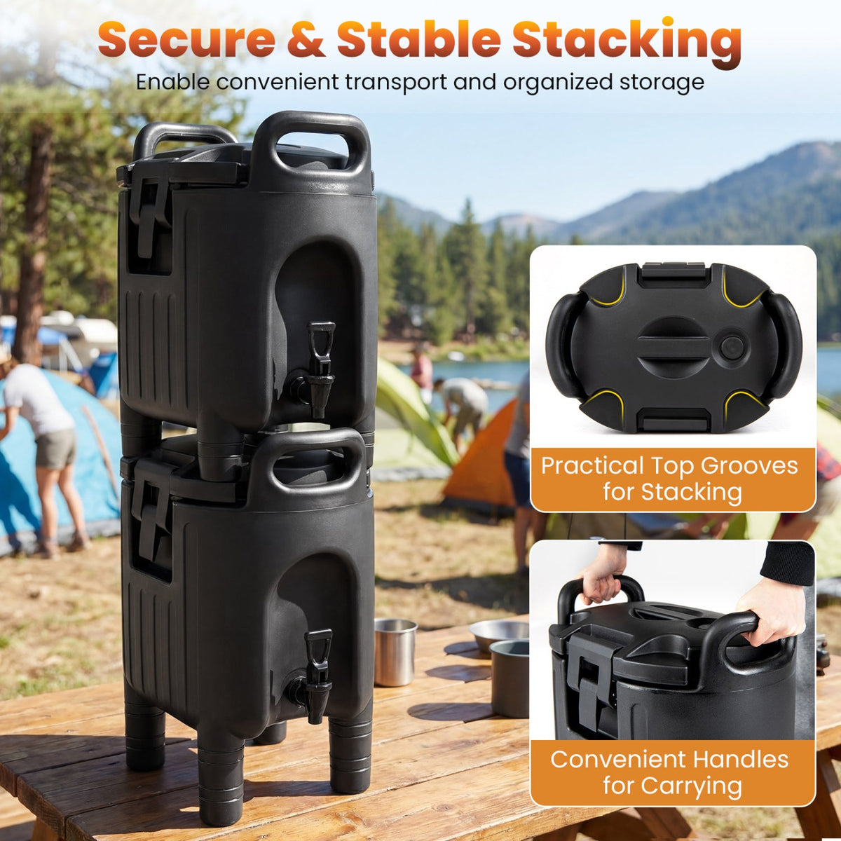 Insulated Beverage Dispensers Set of 2 Hot and Cold Drink Server Carriers with Ergonomic Handles