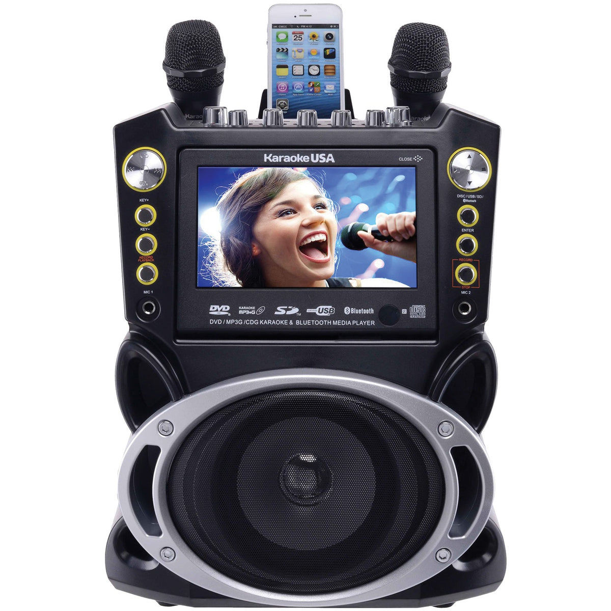 Karaoke USA DVD/CDG/MP3G Karaoke Machine with 7-In. Screen, Bluetooth & 2 Microphones