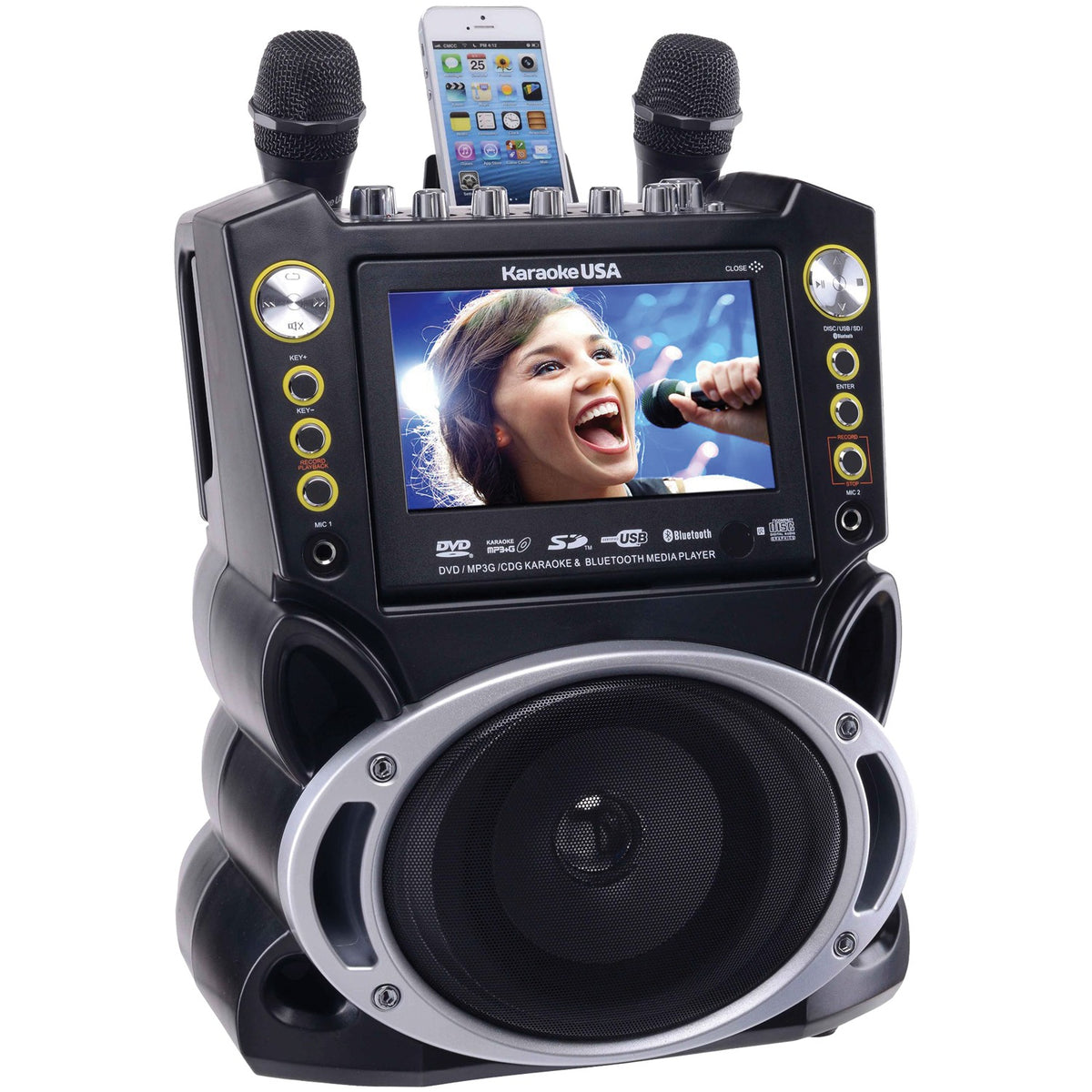 Karaoke USA DVD/CDG/MP3G Karaoke Machine with 7-In. Screen, Bluetooth & 2 Microphones - view 3