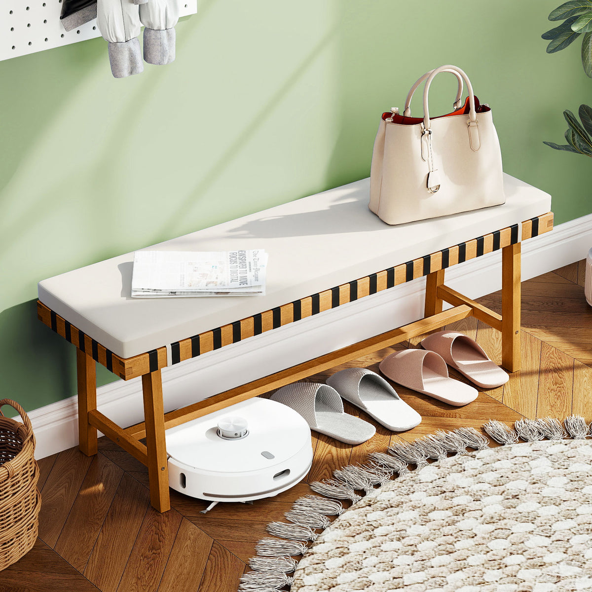 48-Inch Acacia Wood Outdoor Bench with Padded Cushion