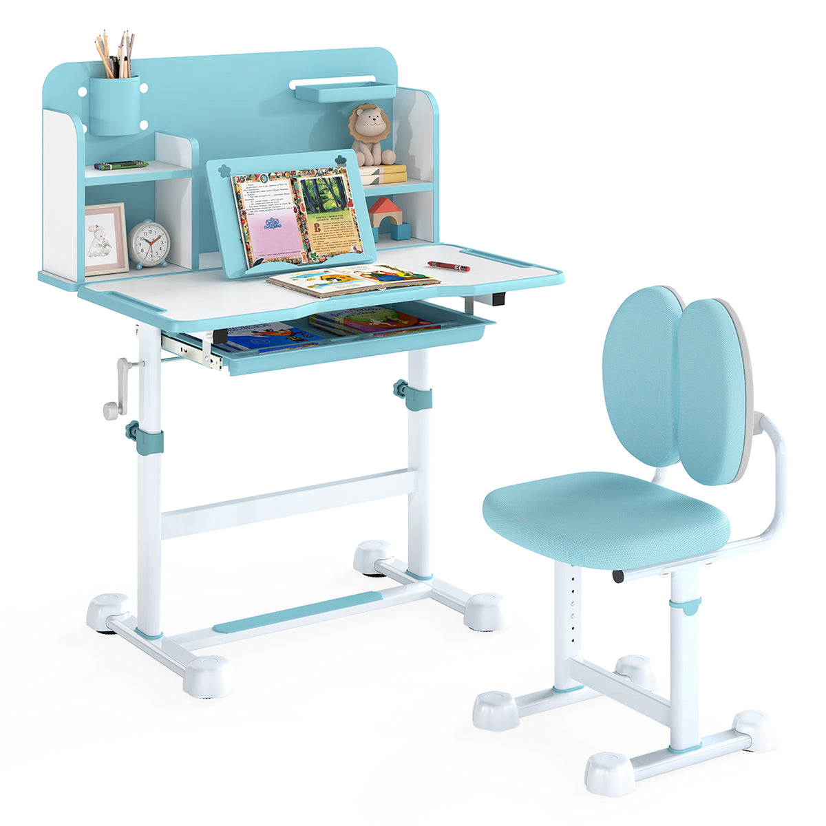 Kids Study Desk and Chair Set with Tilt Desktop