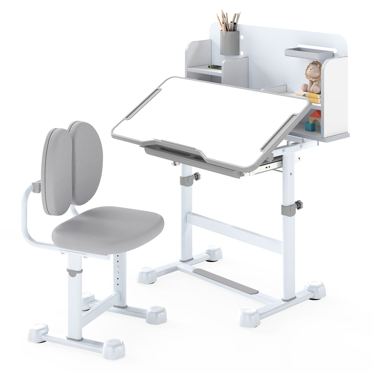 Kids Study Desk and Chair Set with Tilt Desktop