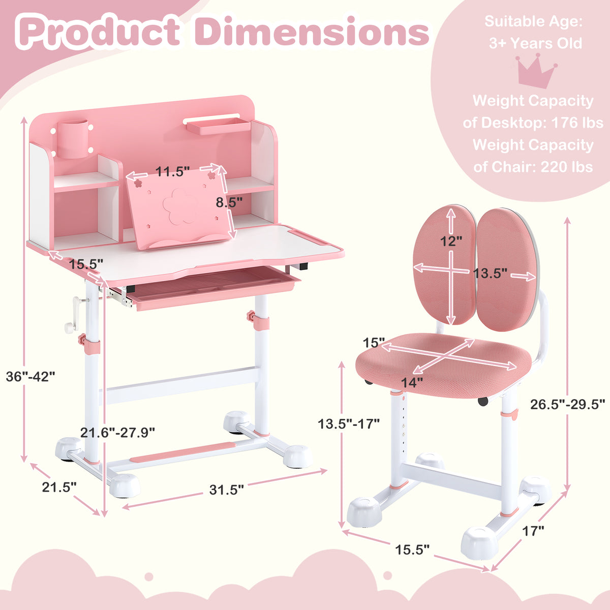 Kids Study Desk and Chair Set with Tilt Desktop