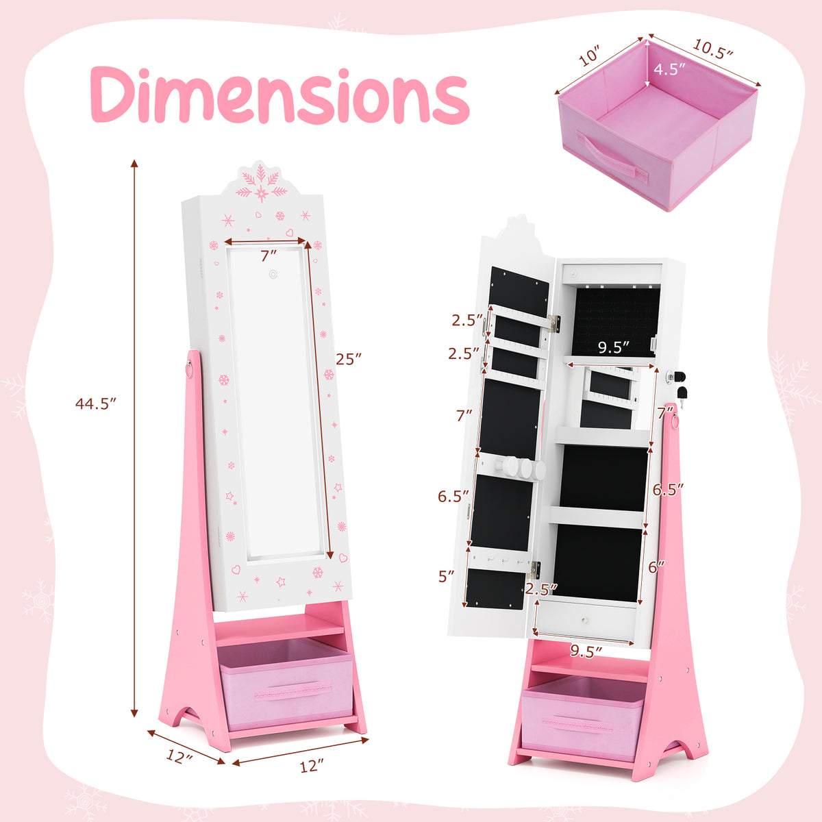 Kids Jewelry Armoire with Lighted Mirror and Storage