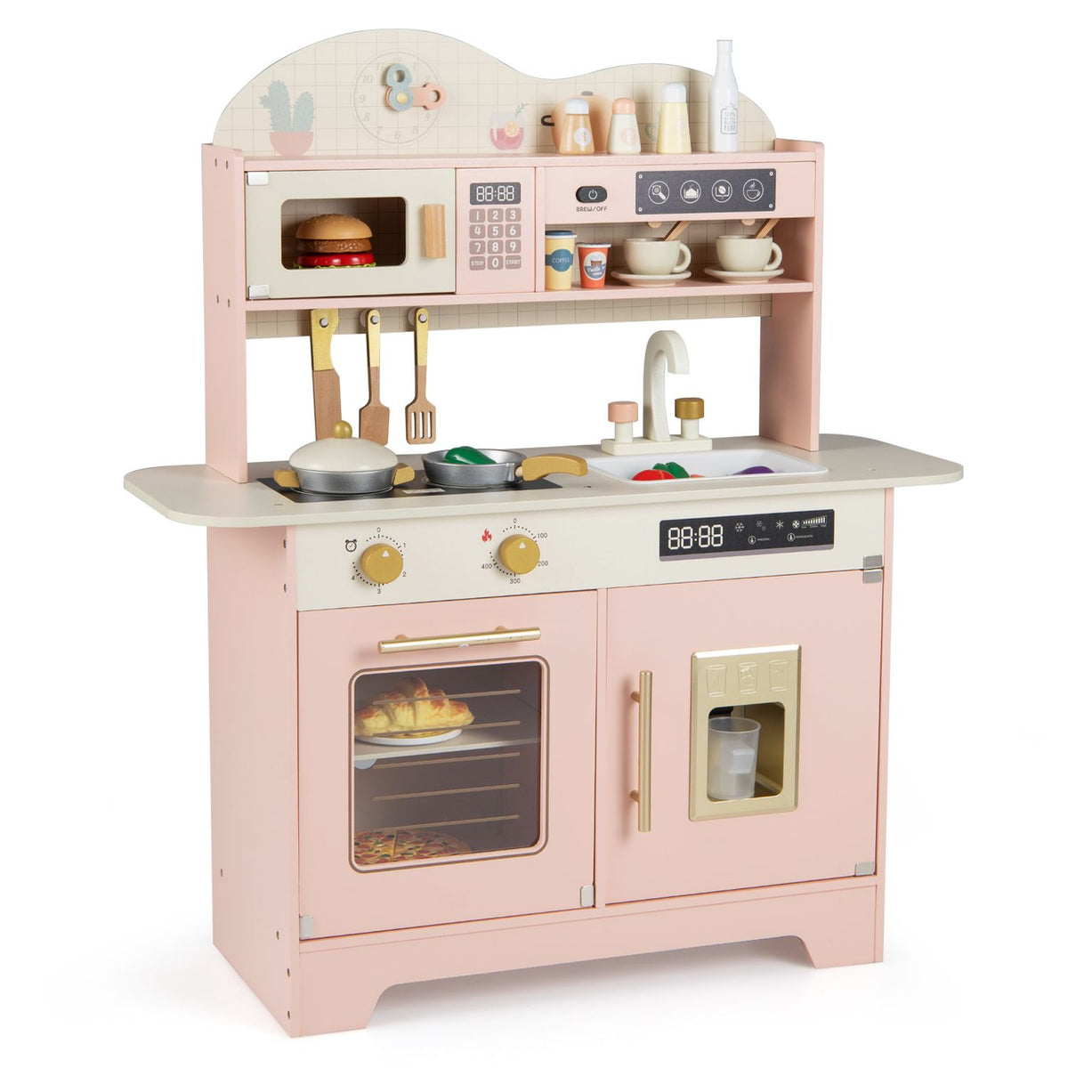 Kids Kitchen Playset with 17 Pcs Accessories and Oven Ice Maker and Stove