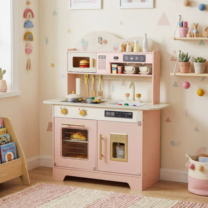 Kids Kitchen Playset with 17 Pcs Accessories and Oven Ice Maker and Stove