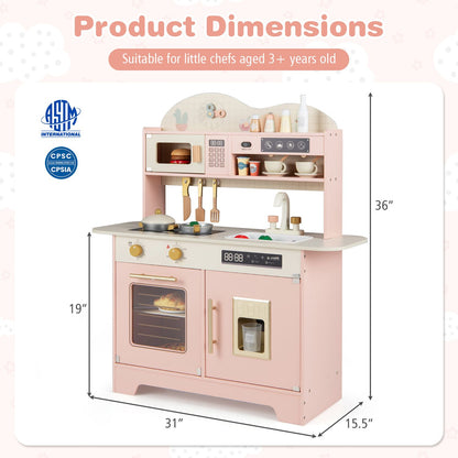 Kids Kitchen Playset with 17 Pcs Accessories and Oven Ice Maker and Stove