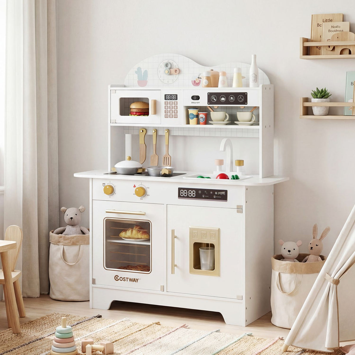 Kids Kitchen Playset with 17 Pcs Accessories and Oven Ice Maker and Stove