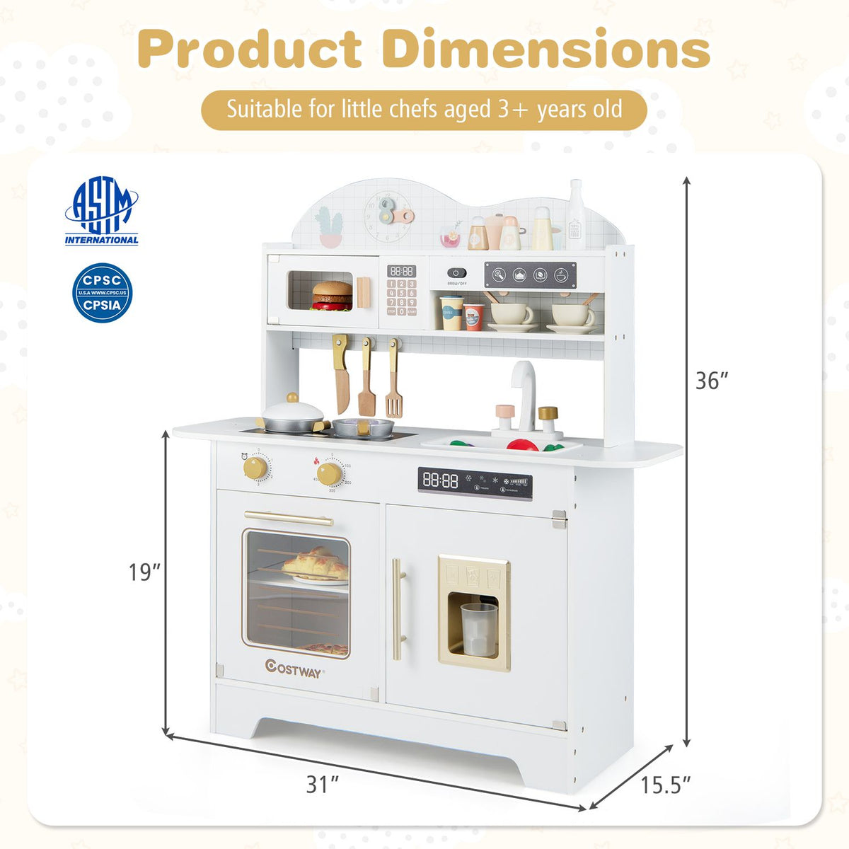 Kids Kitchen Playset with 17 Pcs Accessories and Oven Ice Maker and Stove